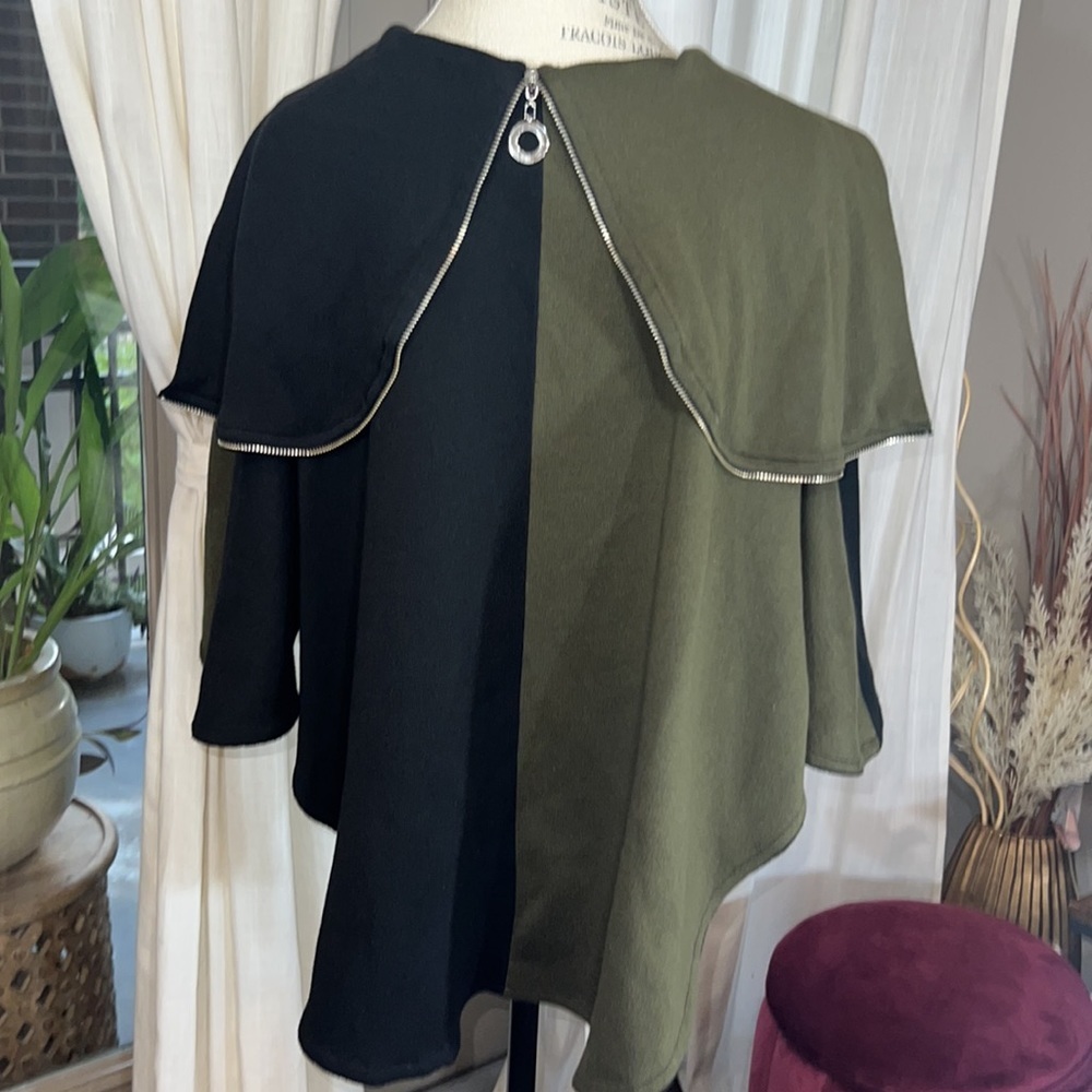 Ángel black & olive green cape tunic overcoat zipper hoodie & jacket Small - Picture 9 of 15